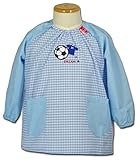 子供用 幼児用 スモック ギンガムチェック柄 アップリケ 幼稚園 保育園 キッズ用 (110, サッカー・水色)