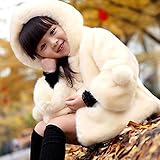 Nice Days（ナイス　ディズ）　 子供服 秋冬 キッズ コート 女の子 ふわふわ 柔らか ボア ボンボン フード付き 厚手 あったか 防寒 通園 通学用 (170, 白)