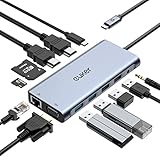 USB C ドッキングステーション USB C 12 in 1 ハブ デュアルモニター マルチポートアダプター トリプルディスプレイ 2 HDMI VGA ギガビットイーサネット 100W PD 4USBポート TF/SDオーディオ MacBook用 Thunderbolt 3/4