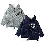 (ネイビー/90cm)ベビー服 男の子 アウター フルジップ ジャケット ボア切替 裏起毛 ボリュームネック ロゴプリント 無地 男児 ベビー