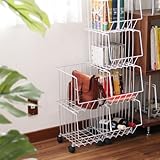 リビングバスケット ルネ 4段 (living bascket/ワゴン/食品ストッカー/本棚/シンプル/ワイヤーバスケット/収納ボックス/収納BOX/日本製/キッチン/キャスター付き/lune) ホワイト