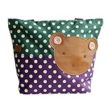 [クマ-グリーン] Blanchoアップリケ キッズ ファブリック アート ミニ ショッパーバッグ/トートバッグ-Ｌサイズ（H)32.00cm* L)41.91cm* W)13.97cm）