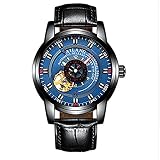 Really ailang高級ブランドメンズファッション個性Tourbillon自動機械腕時計防水ステンレススチール(ベルトブラックシェルブルー面) -304