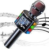カラオケマイク Bluetooth ワイヤレスマイク カラーLED付き ポータブルスピーカー 録音マイク 高音質 音楽再生 伴奏機能 ノイズ