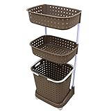 ランドリーバスケット 3段 ランドリー バスケット カゴ ランドリーラック ランドリーボックス 洗濯かご 洗濯カゴ 洗濯物入れ 脱衣カゴ 風呂 脱衣 収納 収納バスケット【ブラウン】
