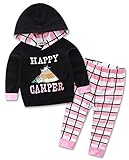 StylesILove新生児乳児幼児ベビーガールズHappy Camper長袖パーカーと格子柄パンツカジュアルClothingセット2ピース