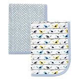 Hudson Baby 2 Piece Interlock Cotton Swaddle Blanket, Blue Birds by Hudson Baby
