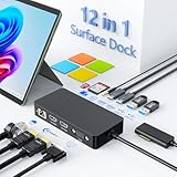 Microsoft Surface Dock トリプルディスプレイ (デュアル 4K HDMI+VGA)、12 in 1 Microsoft Surface ドッキングステーション Surface Pro 9/8/X/7/6/5/4/3、Surface Laptop go/5/4/3/2/1、Surface Book 3/2/1、ブラック。