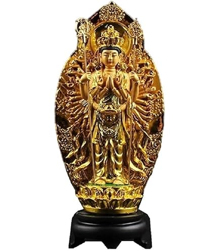 Amazon｜[AiO JAPAN] 置物 黄金 千手観音菩薩 杖 両手 風水 置物 仏像