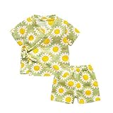 Hzjundasi 新生児 赤ちゃん ベビーボーイズ ベイビーガールズ ひまわり コットン Tシャツ + パンツ 2Pcs スーツ 服 幼児 衣装 夏