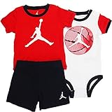 NIKE(ナイキ)エア・ジョーダン 赤ジャンプマンTシャツx半袖ボディースーツxショートパンツ上下3点セット (9-12months（身長約75-80cm）) [並行輸入品]