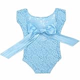 (アイム)iiniim　ベビー　女児　レース　ロンパース　蝶結びリボン飾り　新生児用　連体服　撮影道具　キッズ　コスチューム　写真　祝い　ギフト 青い ワンサイズ