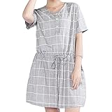 (マーシェル) Marshel マタニティ 半袖 授乳 ワンピース グレーXホワイト チェック L