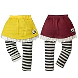 (イエロー/95cm)ベビー服 女の子 スカッツ ボトム パイル起毛 ニットソー レース装飾 ワッペン ボーダー 女児 ベビー