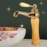 awxjx Washroomシンクミキサータップ銅ヨーロッパレトロスタイルWash Basinゴールドシングルハンドル1つ穴Ceramics翡翠ホットとコールドSit