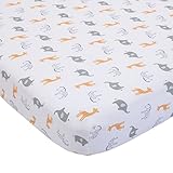美しいホワイトグレーオレンジSafari Print Fittedベビーベッドシート、動物テーマNursery寝具、幼児子幼児用ジャングルElephant Giraffe Zebra Africa N