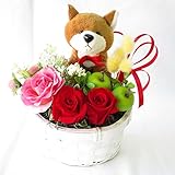 誕生日プレゼント 父の日プレゼント 人気商品 女性 花 ギフト プリザーブドフラワーのバラと柴犬のフラワーアレンジメント 犬 アレンジメント (柴犬)