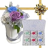 敬老の日 お祝い ギフト 花 プリザーブドフラワー アレンジメント エレガンス ブルー と ウェッジウッドワイルドストロベリーティーバッグ セット プレゼント