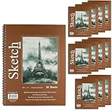 GIFTEXPRESS プレミアムスケッチブックスケッチパッド12枚セット 12枚 30枚 8.5インチ x 11インチ サイドワイヤー綴じ 白 120枚 鉛筆インクパステル用