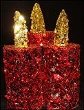Penn Red and Gold Sequined Flameless LED Lighted Christmas Pillar Candle Trio, 9 by Penn