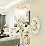 Creative Fashion European Vintage Antique Wall Lamp Balcony Garden Bedroom Bedside Simple Living Room Dining Hall Corridor Aisle Stair Glass Bracket Light White Fine Carving Pattern