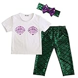 (ジェイエックススター) JXStar ベビー 女児用 衣装3点セット 貝殻柄Tシャツ+マーメイドパンツ+ヘッドバンド US サイズ: 3years カラー: グリーン