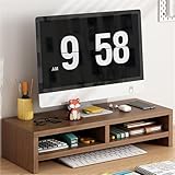 HSHBGS モニター台 無垢材 2段収納 パソコン台 デスクトップ本棚 モニタースタンド 机上台 二段式PC台卓上 パソコンスタンド デスクトップ用 pcモニター台 パソコンラック 収納 机上ラック(オーク,50x20x13.2cm)