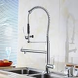 Votamuta Commercial Solid Brass Single Handle High-Arc Deck Mounted Pull Down Kitchen Faucet,Chrome 