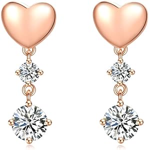ピアス レディース 人気「一生の愛」 CZダイヤモンド 揺れる シルバー925 ピアス ハート ピアス 金属アレルギー対応 ピアス 女性 アクセサリー ジュエリー(K18ピンクゴールド仕上げ)