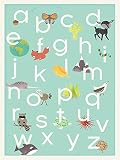 英語アルファベット子供の壁アート印刷、自然テーマ、Our World inブルー、保育園の装飾、子供の壁のアート印刷、子供の部屋装飾、性別Neutral保育園装飾、ABCポスターベビー 12x18 p