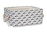 海チーム折りたたみ式multi-sized Square新しい100 %天然リネン&コットンファブリックストレージビンストレージバスケットオーガナイザーwith Cute Whaleパターン S ホワ