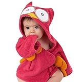 LiTi　赤ちゃん　ベビー　バスローブ　タオル　子供　フード付き　お風呂　出産祝い (レッドフクロウ)