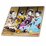 3drose Scenes from the Pastマジックランタンスライド – Hand Tinted Maiko Checking Their面でメイクアップミラーヴィンテージ – タイル 4-