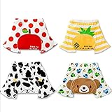 Simple Plan　ベビー　キッズ　4枚セット　ショートパンツ　ハーフパンツ　おしりにお顔　綿100%　柔らか　男の子　女の子　5分丈　かわいいボーダー　ドット (100, A)