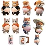 MORISHOP 8枚お腹 シール ねこ 犬 お腹シール デブ 猫 3dステッカー 動物 柔らかい 大きな腹 ステッカー ストレス解消おもちゃ かわいい DIY 手帳 水筒 スマホケース デコレーション (8個)