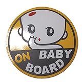 BABY ON BOARD 赤ちゃん 乗車中 ( 12cm マグネット ステッカー 囁き イエロー )