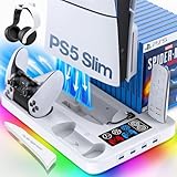 【新型PS5 Slim 対応】PS5 Slim 縦置き 冷却 スタンド 3段階風速調整可能 PS5 コントローラー 充電器 2台同時充電 充電指示ランプ付 PS5スリム通常版とデジタル版両対応 PS5 周辺機器