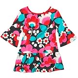 カーターズ（Carter's）【6歳用】女の子用ネオンアクセントチャコールグレー花柄七分袖チュニック 6years 120cm ワンピース風ロンT,コーデトップ,お祝いギフト,プレゼント【並行輸入】