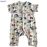 オーシャンアンドグラウンド｜ベビー肌着半袖ロンパース｜アニマル柄｜オレンジ