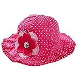 LeafIn キッズハット 子供向け つば広ハット 日焼予防帽子 サファリハット チューリップハット 花 飾り (M(頭囲48cm), レッド)