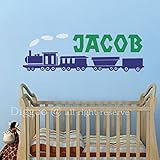 Boy Personalizedカスタム名ベビーTrainビニール壁デカールモノグラム初期子供部屋寝室壁の装飾 10"h x 32"w ブラウン CS016-01