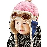 AmazingDeal ベビー＆キーズ 赤ちゃん 男女兼用 帽子 防寒 耳あて パイロット 可愛い ニット飛行帽 冬 (ピンク)