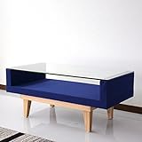 (DORIS) ガラステーブル ローテーブル 【カラン ネイビーブルー】 コーヒーテーブル ファブリック製 強化ガラス8mm (ネイビーブルー) (KIC)