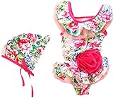 (コ-ランド) Co-land ベビー水着 女児水着 ワンピース キャップ付 2点セット キッズみずぎ スイムウエア 子供用 女の子 花柄 ガールズ 夏 ビーチ ピンク XL