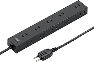 サンワサプライ(Sanwa Supply) 電源タップ 10個口・2P (1m) たくさん挿せるレイアウト 強力ネオジムマグネット ほこりシャッター スイングプラグ ブラック TAP-2210-1BK