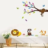 ufengkeキュートライオンFox Monkeyツリー壁飾り、子供の部屋保育園取り外し可能な壁のステッカー壁画