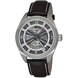 カーキ フィールド スケルトン オート シルバー スチール/レザー 42mm - 42mm, ステンレス スチール, ブラック 革, シルバー アラビア数字, インデックスマックス, シルバー