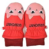 ミトン手袋 ネコ柄 通園やお外遊びに大活躍 j-284004 (1～2才用, レッド)