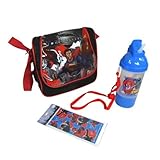 Superman Lunch Bag (8.5"x8"x4"), Spiderman Water Bottle / Canteen with a Strap, and Spiderman Sticke