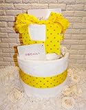 おむつケーキ　ドットイエロー　泉州こだわりタオル2枚使用　かわいいオムツケーキ